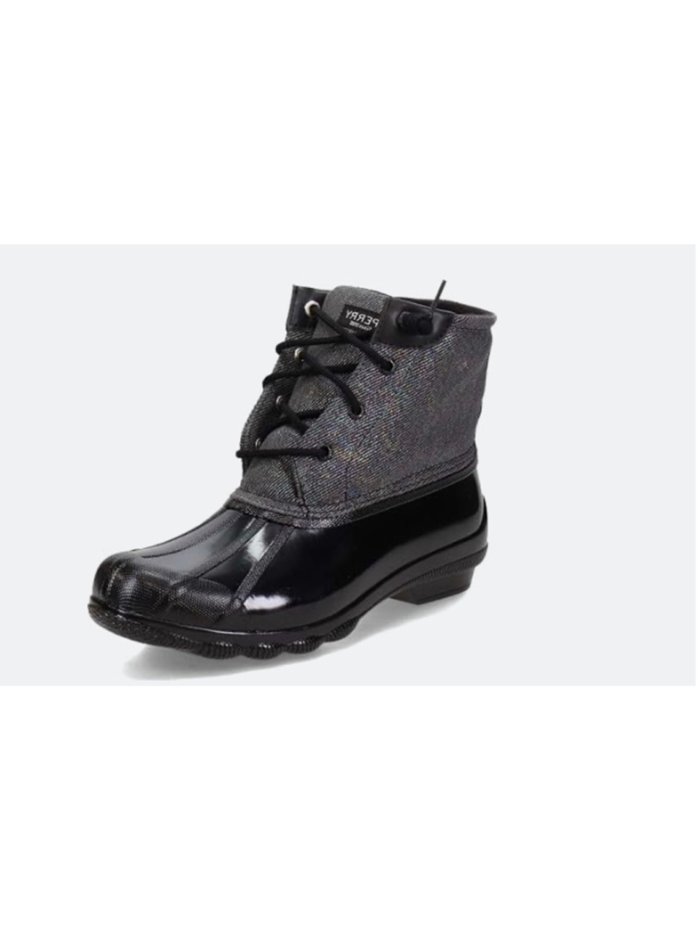 Women's Sperry Sider Saltwater Crunch Rain Boots Size 6.5 Black and Grey